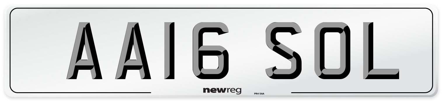 AA16 SOL Number Plate from New Reg